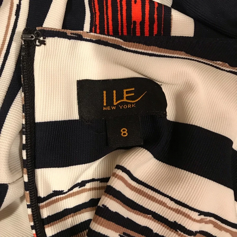 ILE Sheath Dress Size 8 Small Sleeveless Multi Color Stripe Stretch Zip Back - Picture 4 of 11